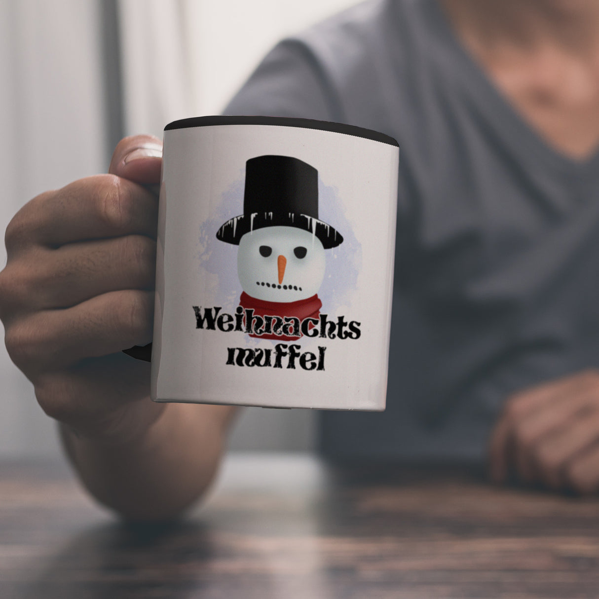 Weihnachtsmuffel witzige Kaffeetasse mit lustlosem Schneemann Motiv