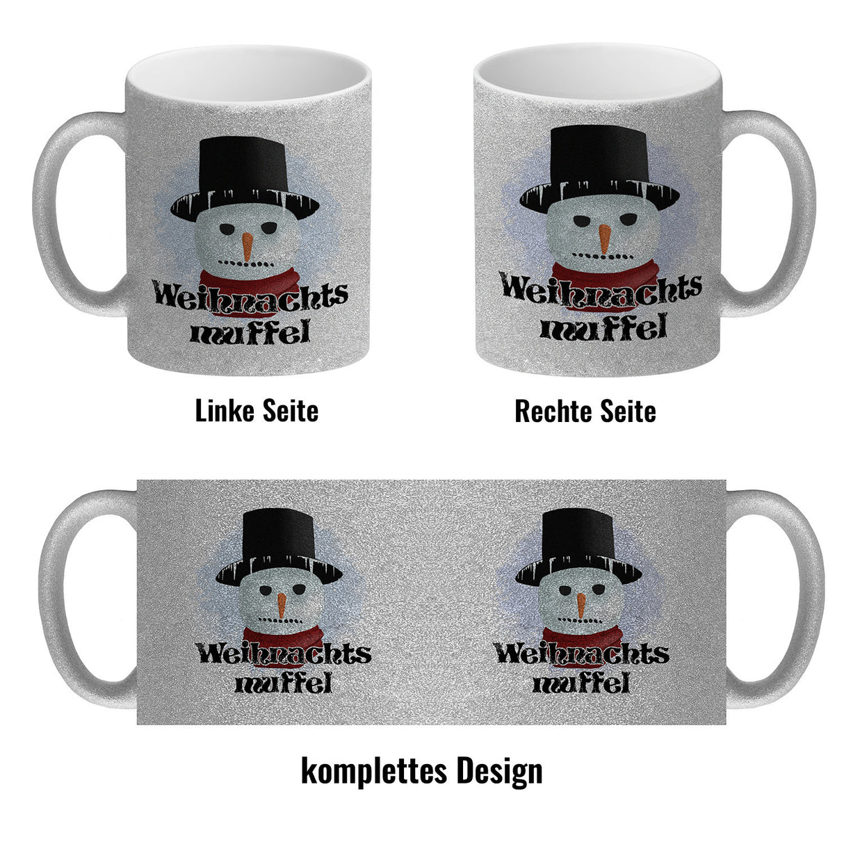 Weihnachtsmuffel witzige Kaffeetasse mit lustlosem Schneemann Motiv