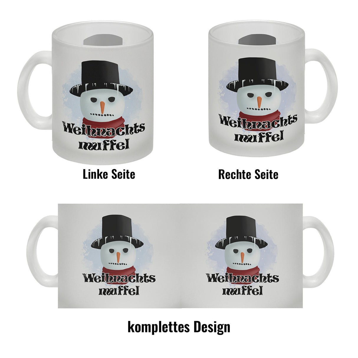 Weihnachtsmuffel witzige Kaffeetasse mit lustlosem Schneemann Motiv