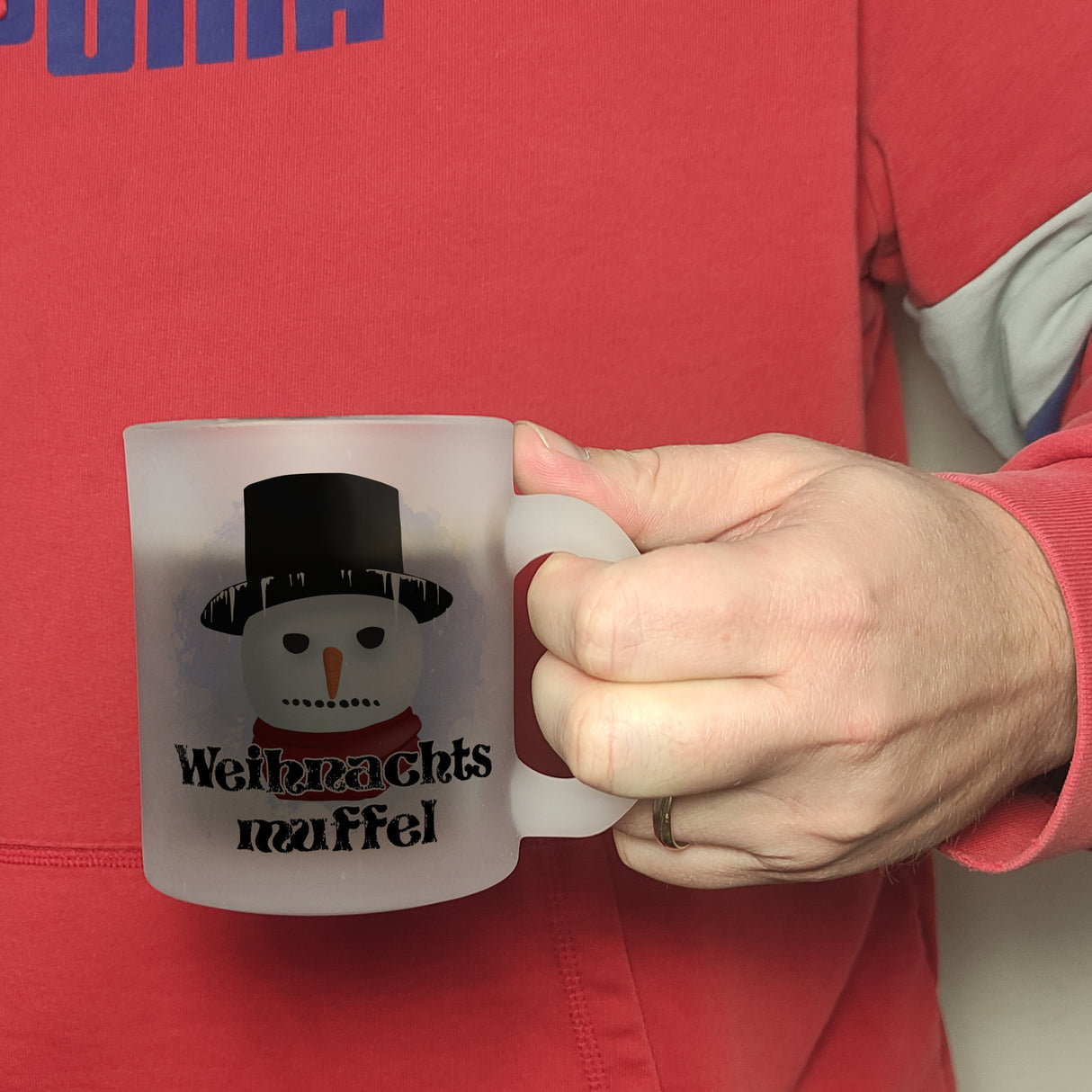 Weihnachtsmuffel witzige Kaffeetasse mit lustlosem Schneemann Motiv