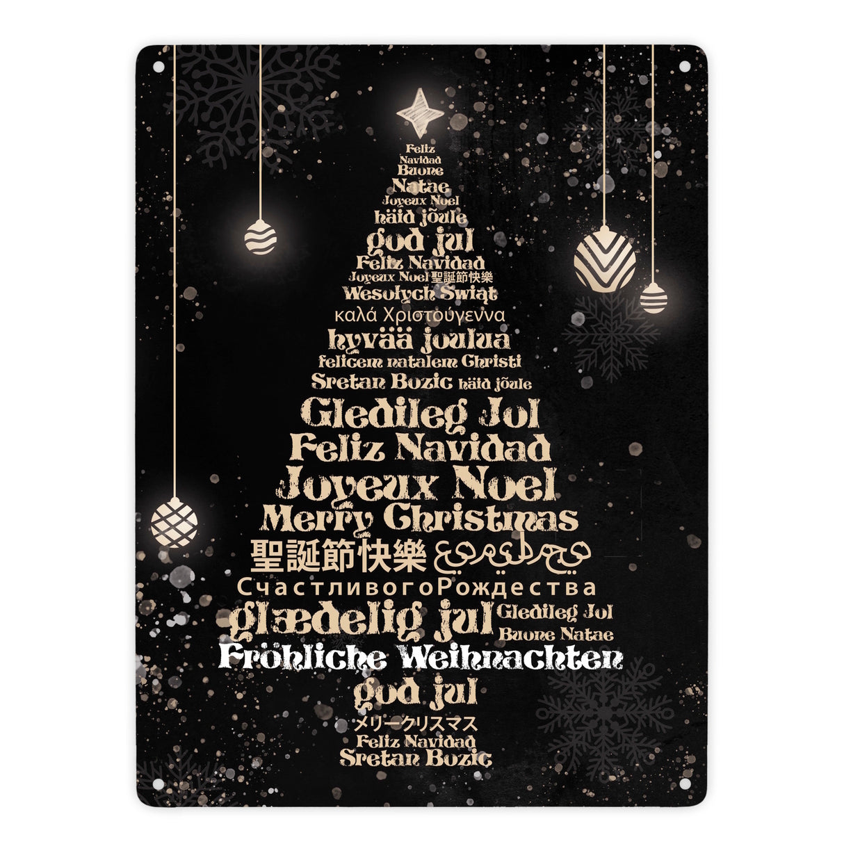 Fröhliche Weihnachten in verschiedenen Sprachen Metallschild