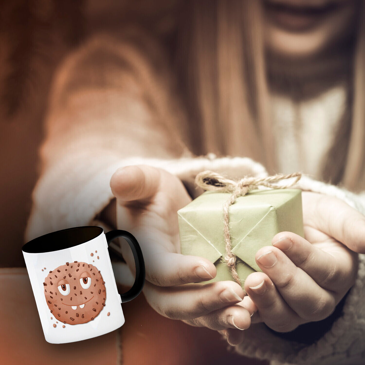 Keep calm and eat cookies Kaffeetasse mit lustigem Keks