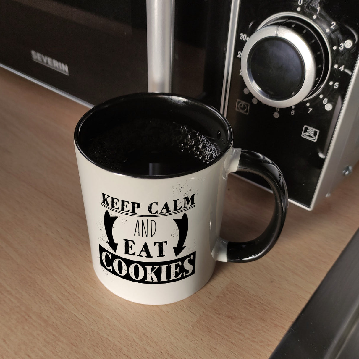Keep calm and eat cookies Kaffeetasse mit lustigem Keks