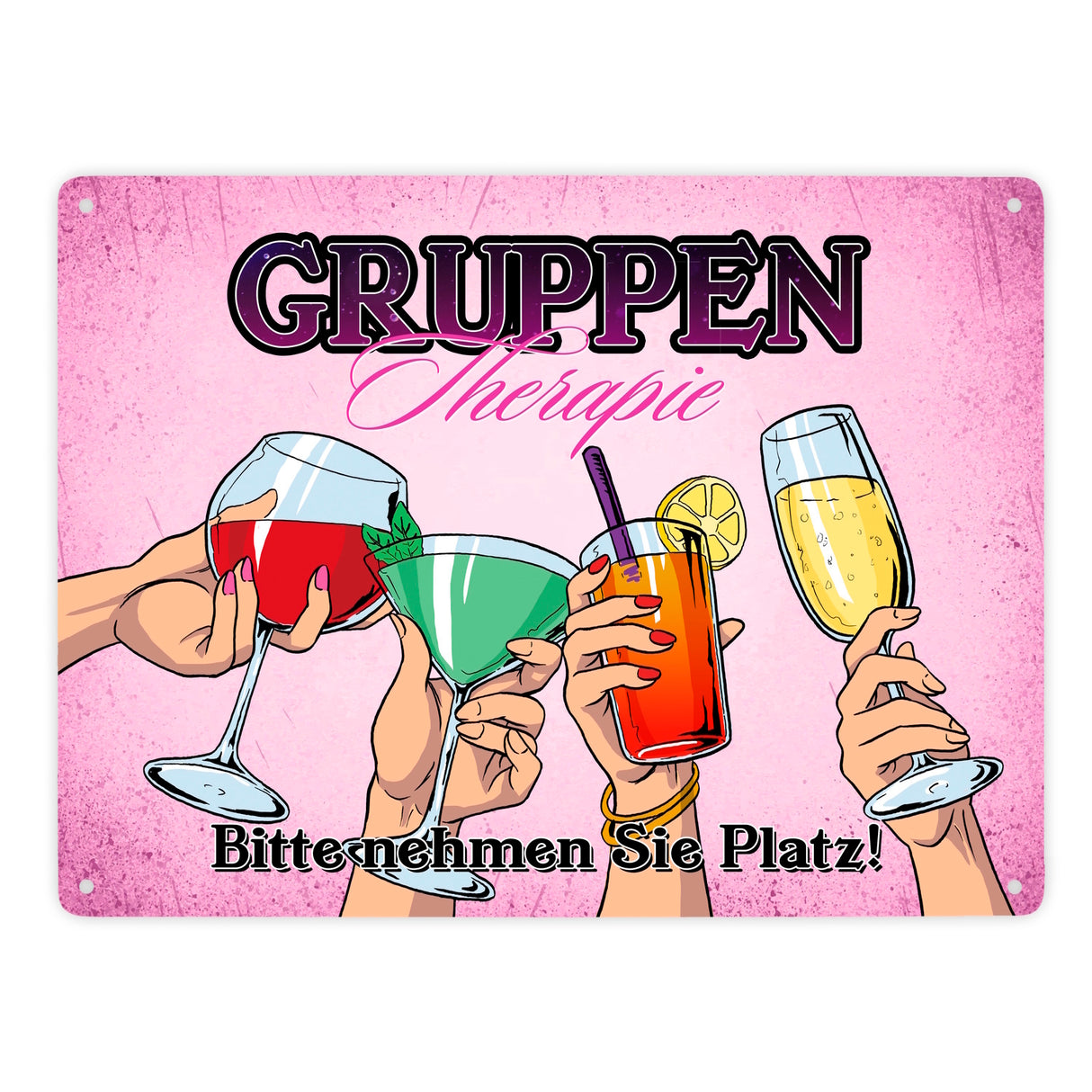 Gruppentherapie für Frauen Metallschild in 15x20 cm im trendigen Retrolook