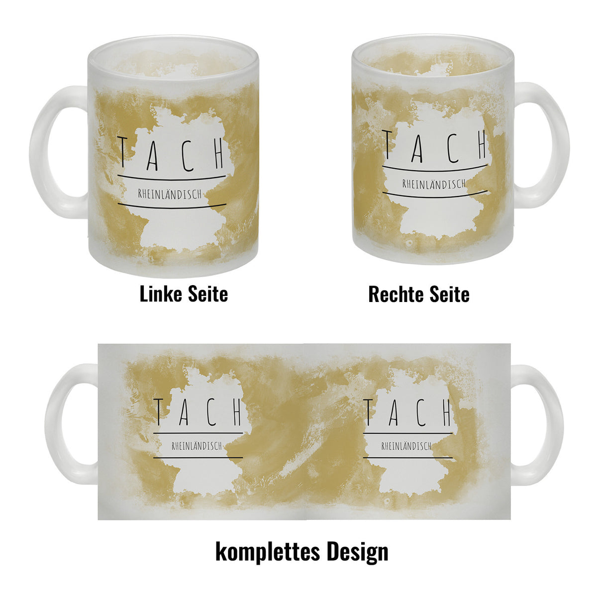 Hallo auf Rheinländisch Tach lustiger Kaffeebecher mit gelbem Hintergrund
