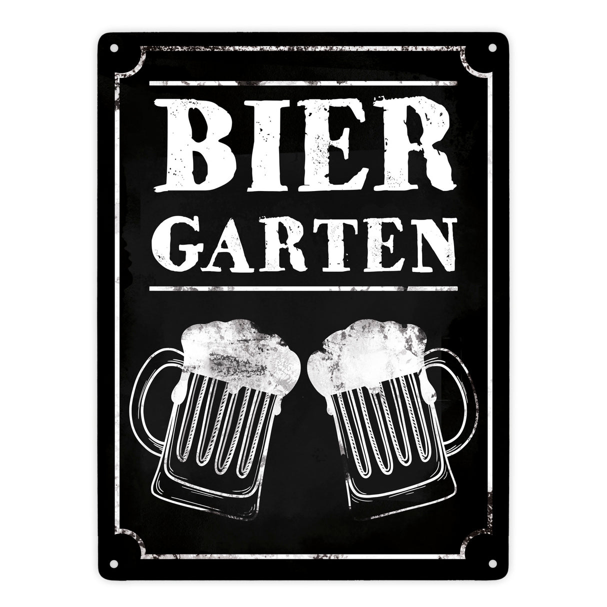 Biergarten Metallschild mit zwei Bierkrügen im Used-Look