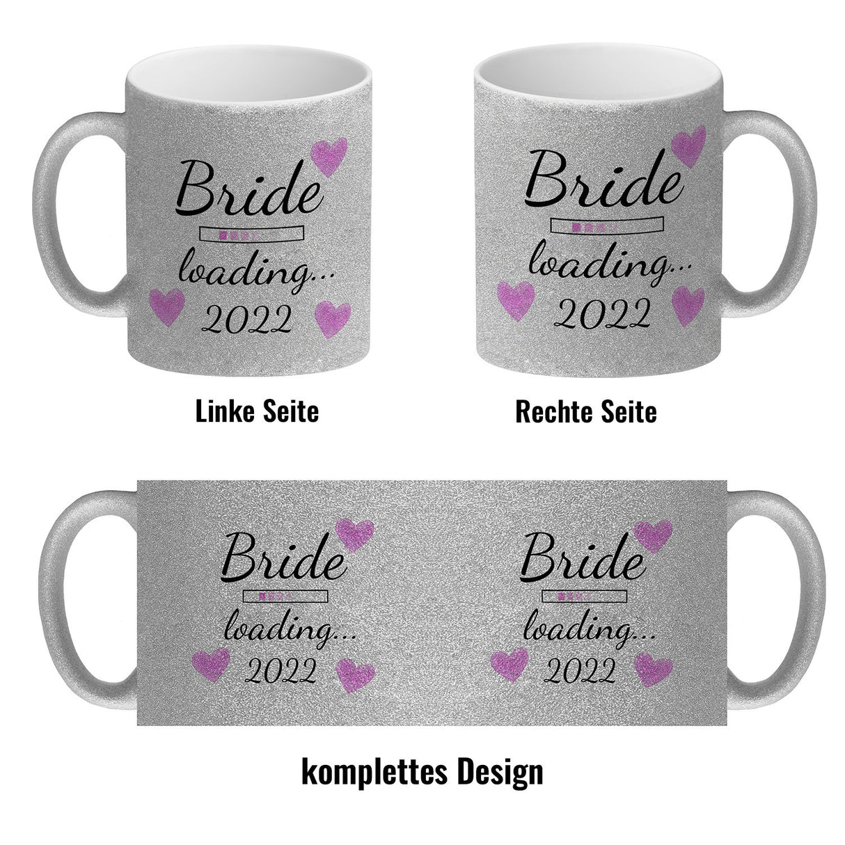 Bride loading Tasse Kaffeetasse 2022 mit rosa Herzen