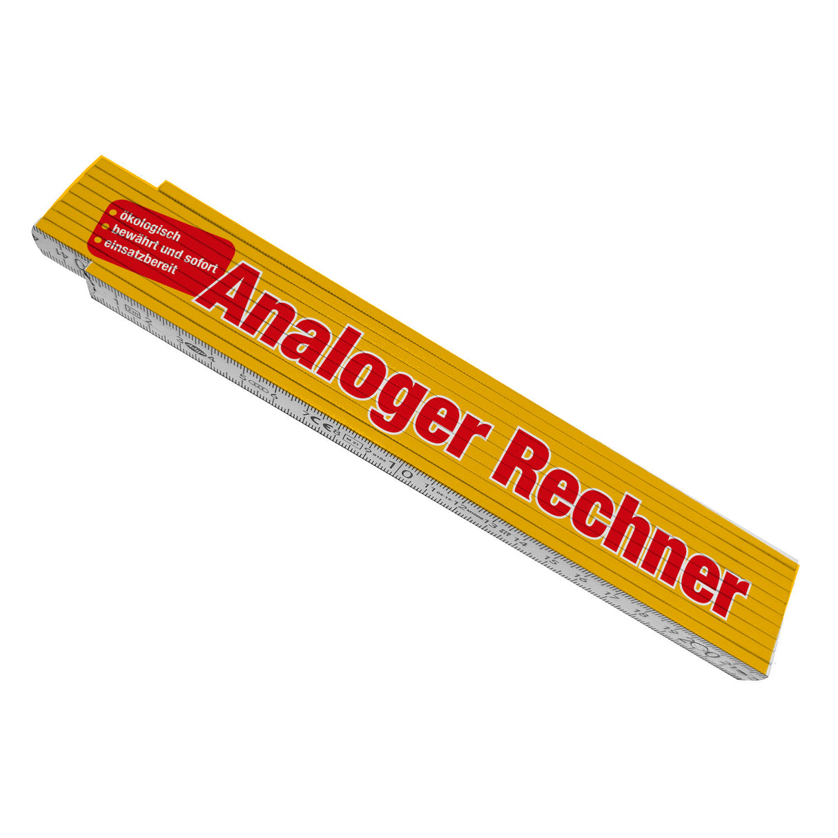 Analoger Rechner Meterstab aus Holz in Schwarz-Weiß zum Thema Vermessung