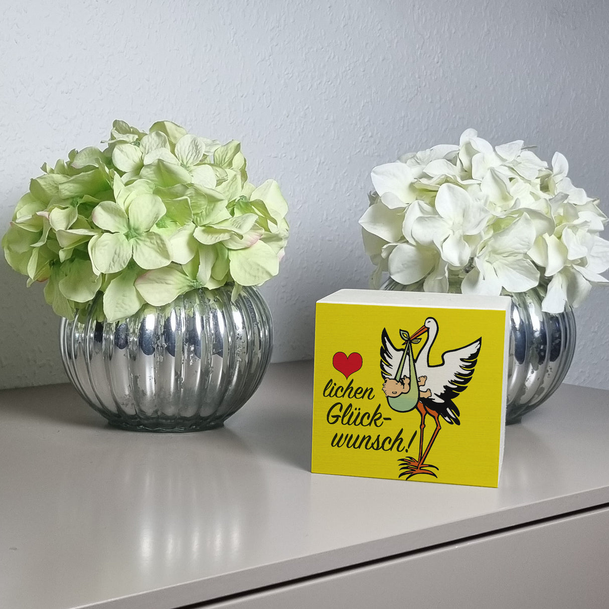 Storch und Kind Spardose zur Geburt mit niedlichem Motiv