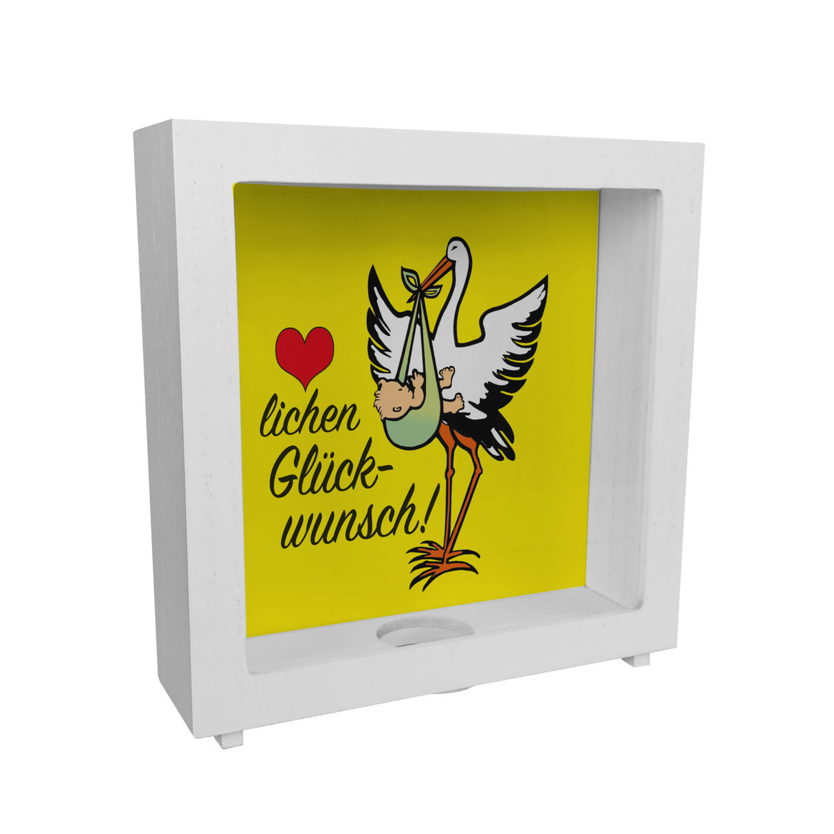 Storch und Kind Spardose zur Geburt mit niedlichem Motiv