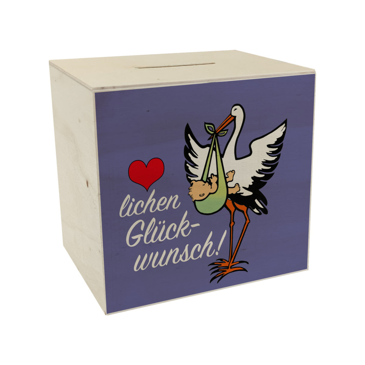 Storch und Kind Spardose zur Geburt mit niedlichem Motiv