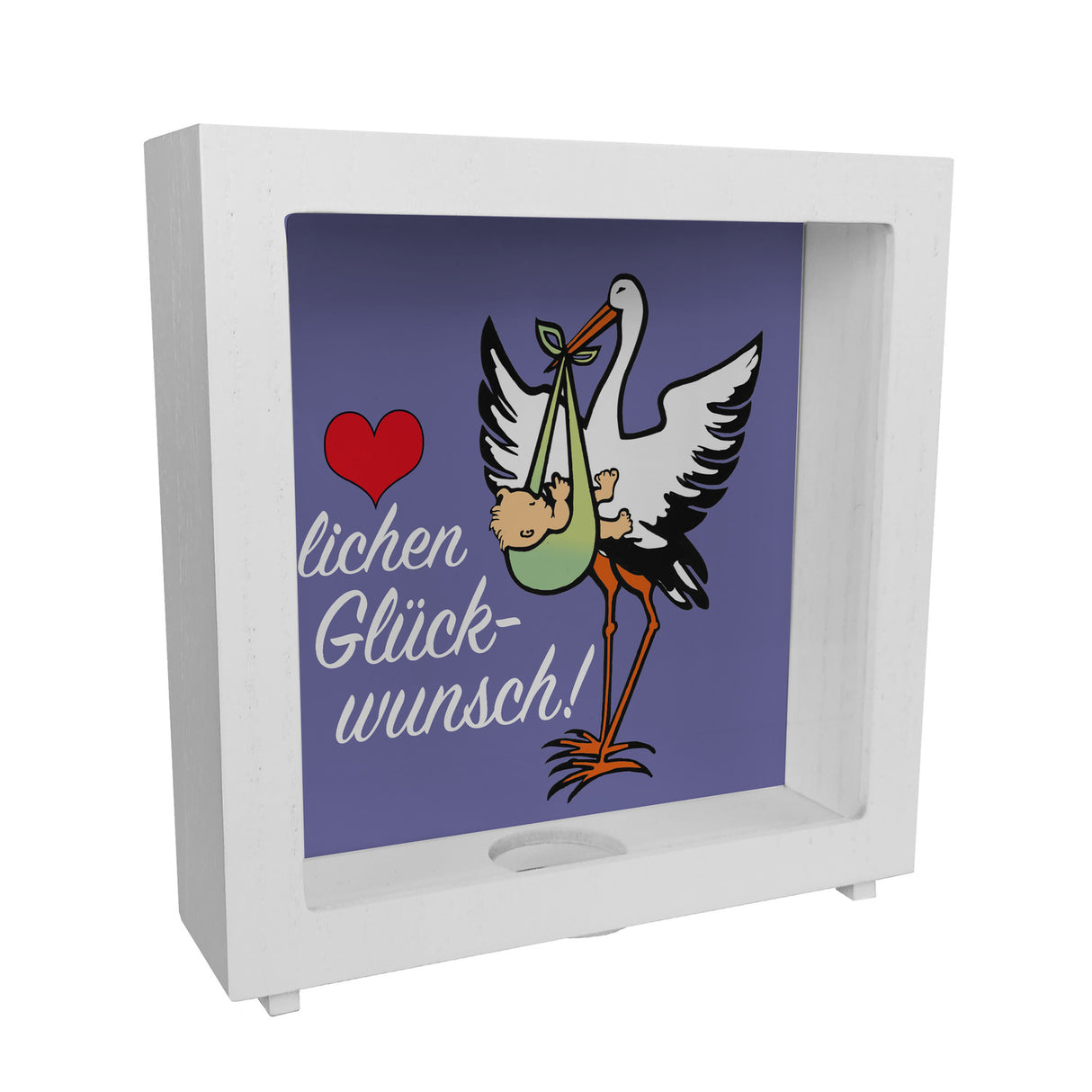 Storch und Kind Spardose zur Geburt mit niedlichem Motiv