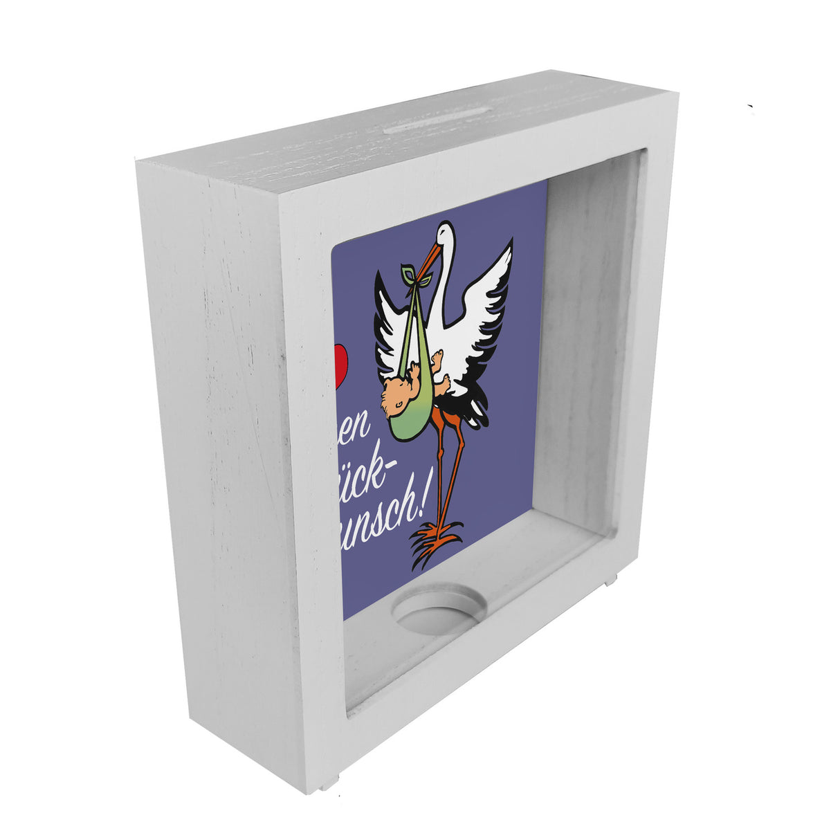Storch und Kind Spardose zur Geburt mit niedlichem Motiv