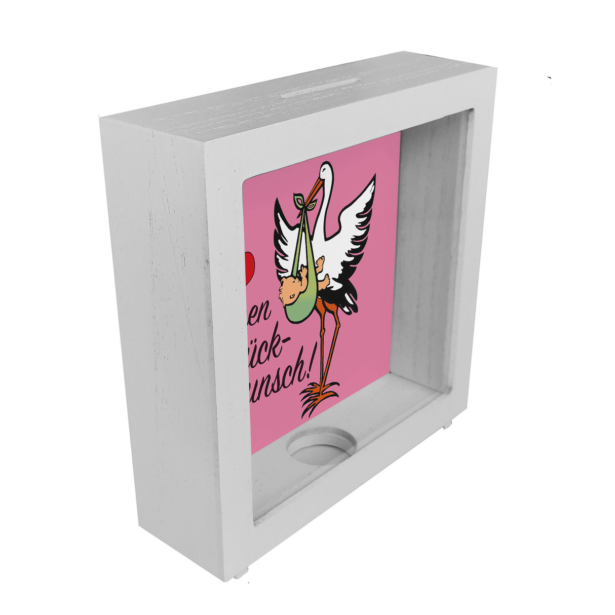 Storch und Kind Spardose zur Geburt mit niedlichem Motiv