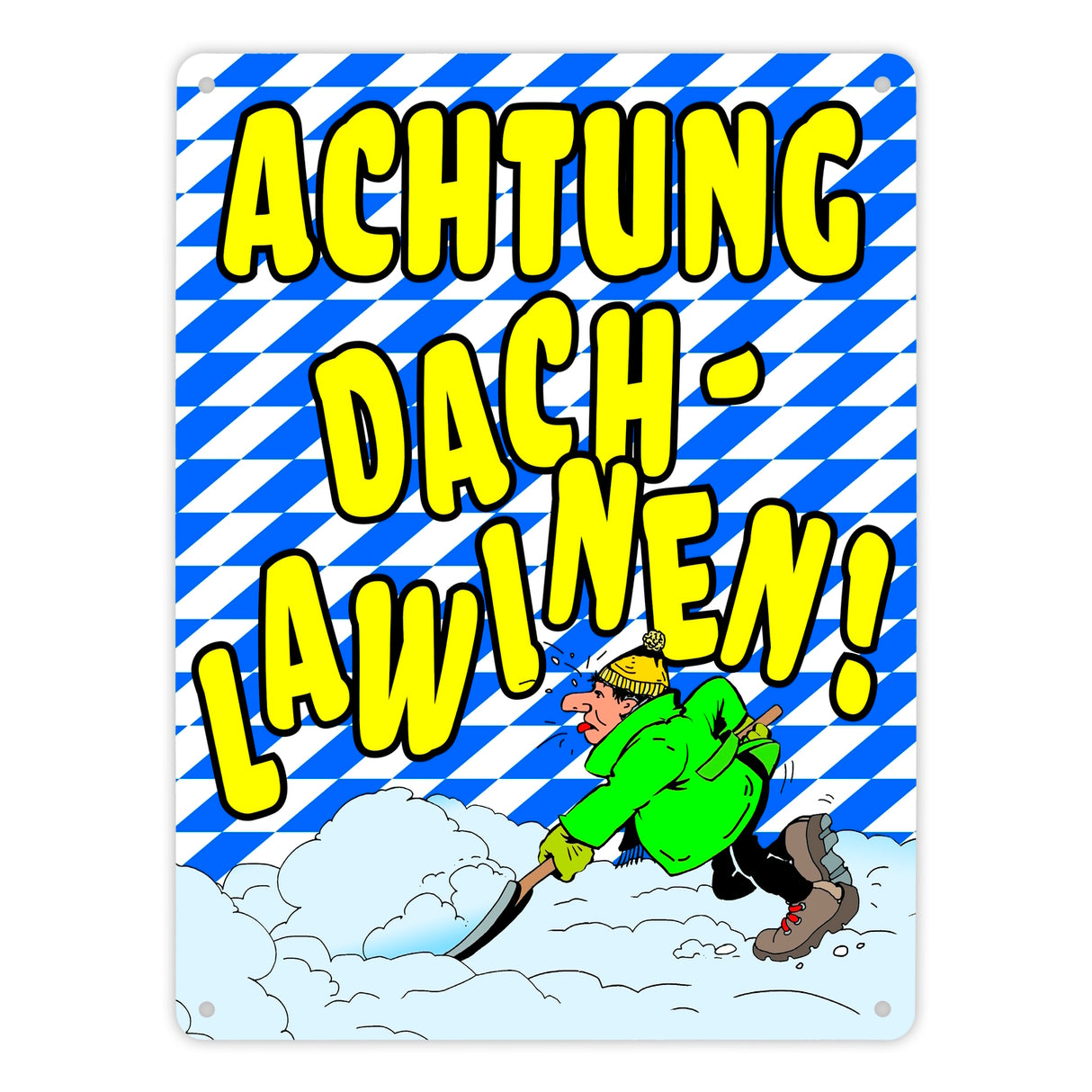 Dachlawine Metallschild zum Thema Schneefall im Winter -Gelb
