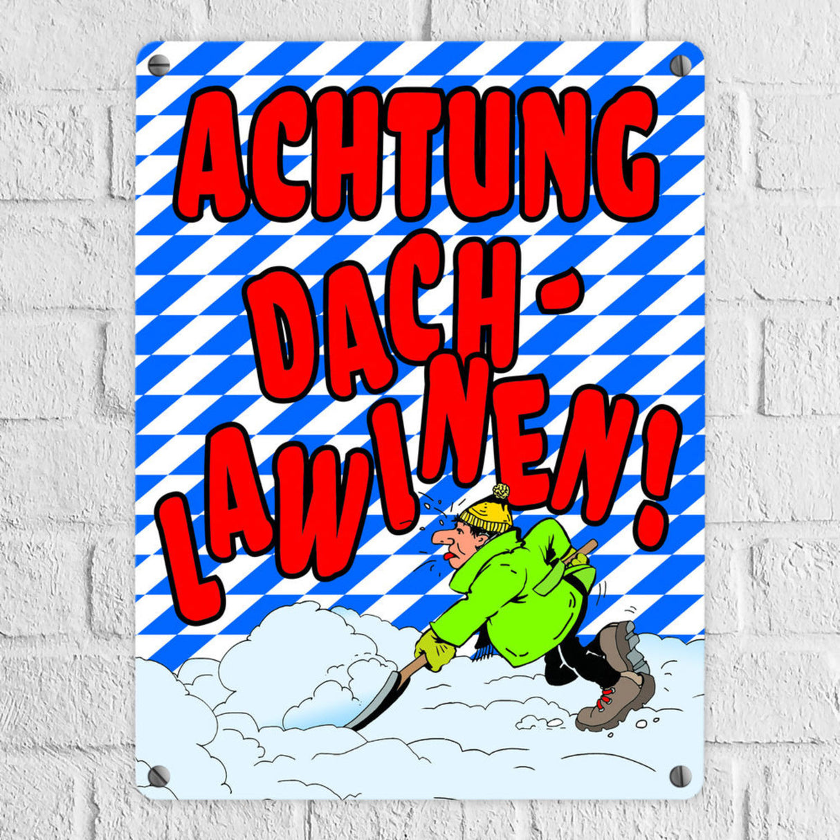 Dachlawine Metallschild zum Thema Schneefall im Winter -Gelb