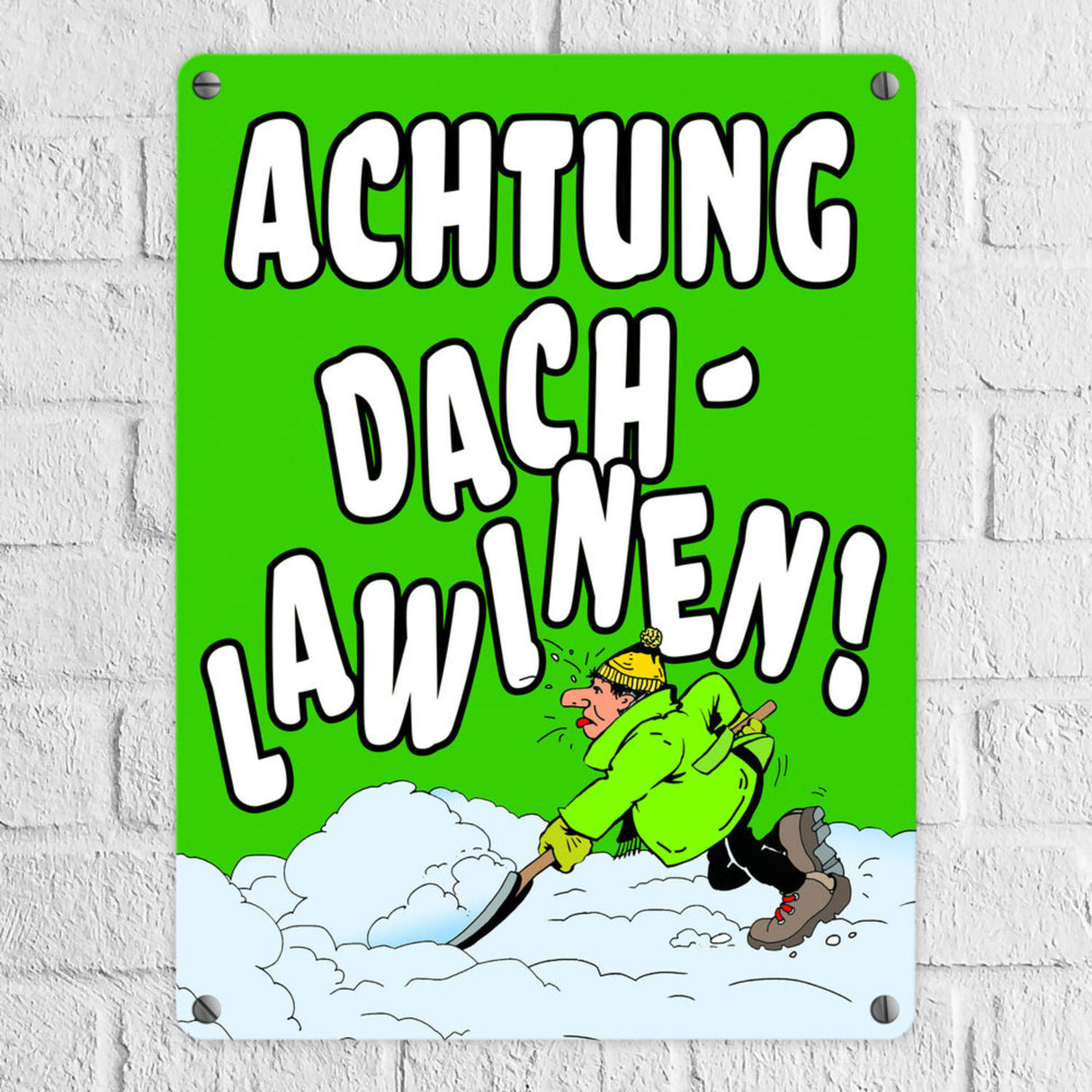 Dachlawine Metallschild zum Thema Schneefall im Winter -Gelb