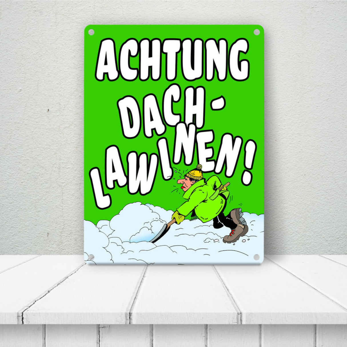 Dachlawine Metallschild zum Thema Schneefall im Winter -Gelb
