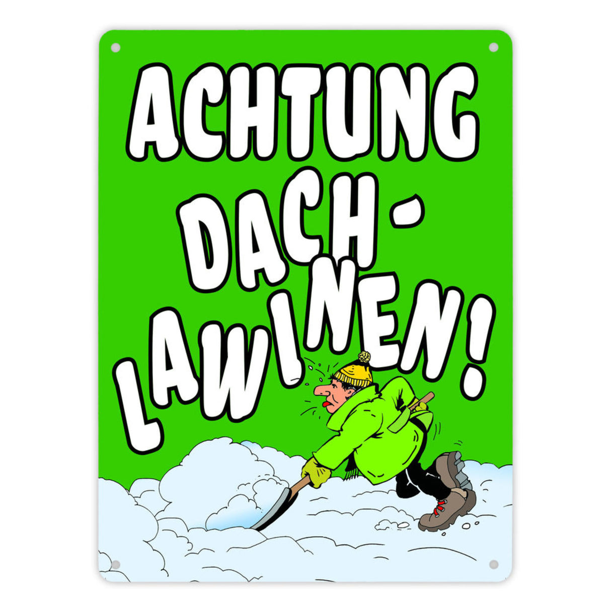 Dachlawine Metallschild zum Thema Schneefall im Winter -Gelb
