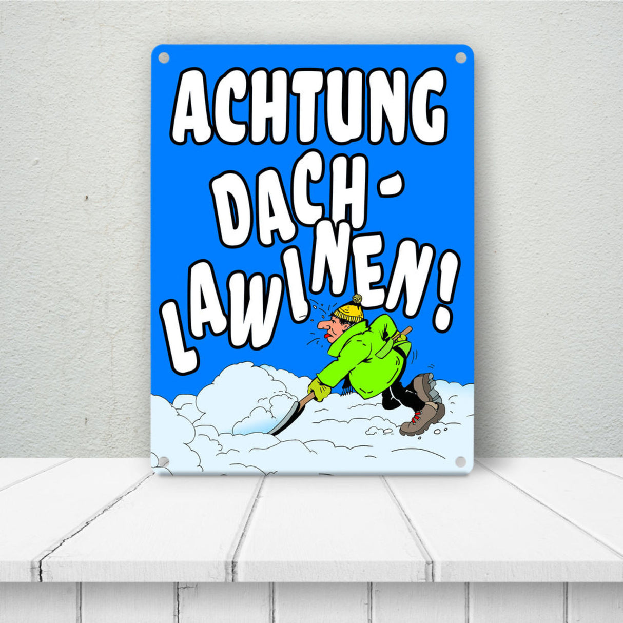 Dachlawine Metallschild zum Thema Schneefall im Winter -Gelb