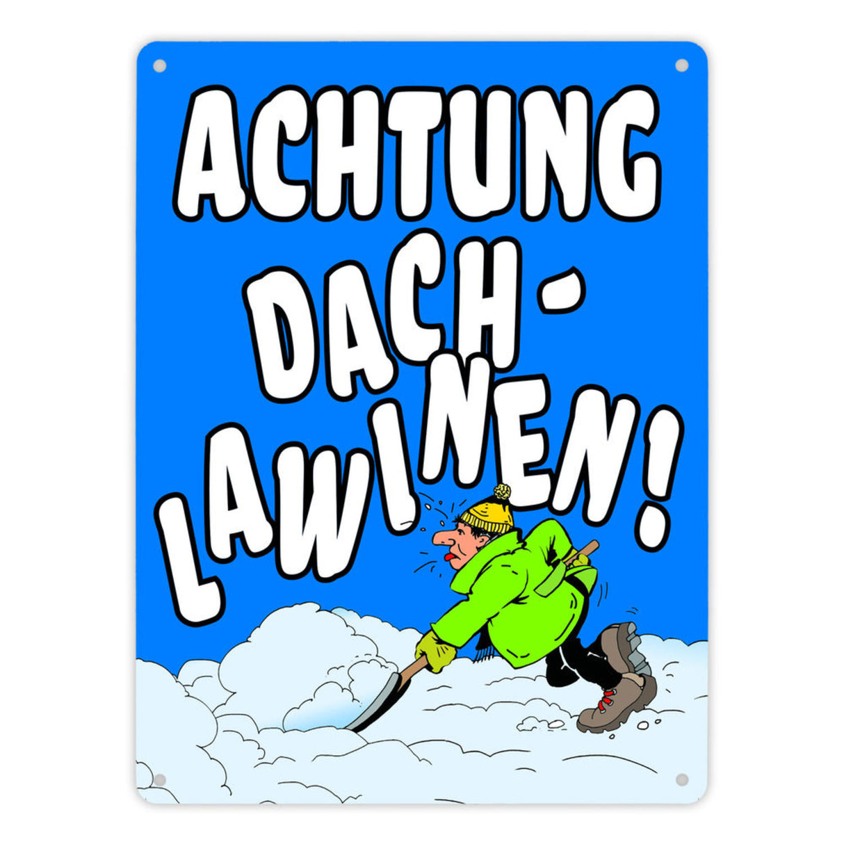 Dachlawine Metallschild zum Thema Schneefall im Winter -Gelb