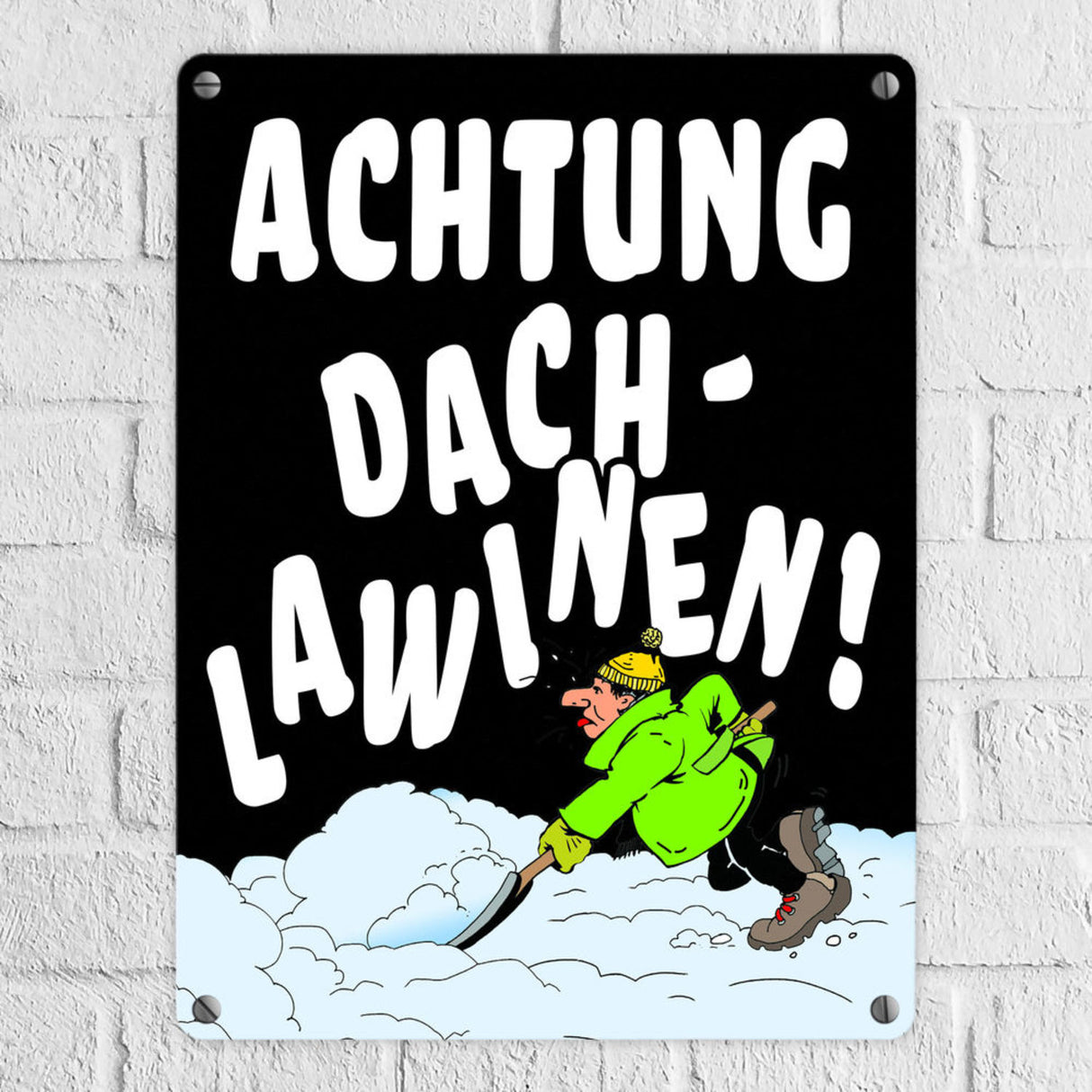 Dachlawine Metallschild zum Thema Schneefall im Winter -Gelb