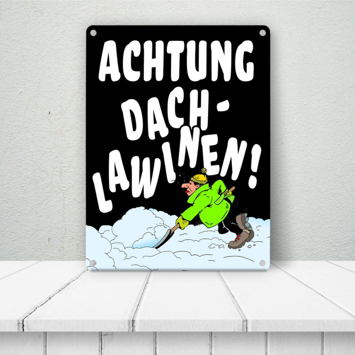 Dachlawine Metallschild zum Thema Schneefall im Winter -Gelb