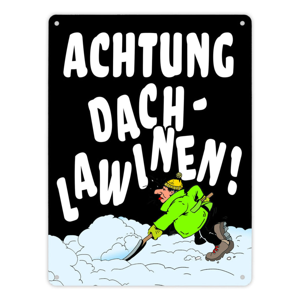 Dachlawine Metallschild zum Thema Schneefall im Winter -Gelb
