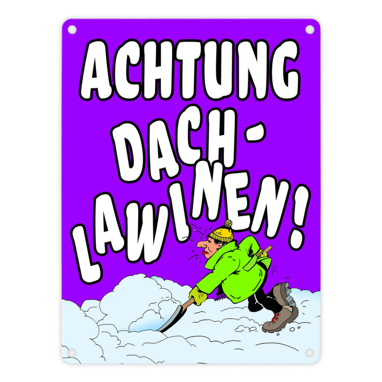 Dachlawine Metallschild zum Thema Schneefall im Winter -Gelb
