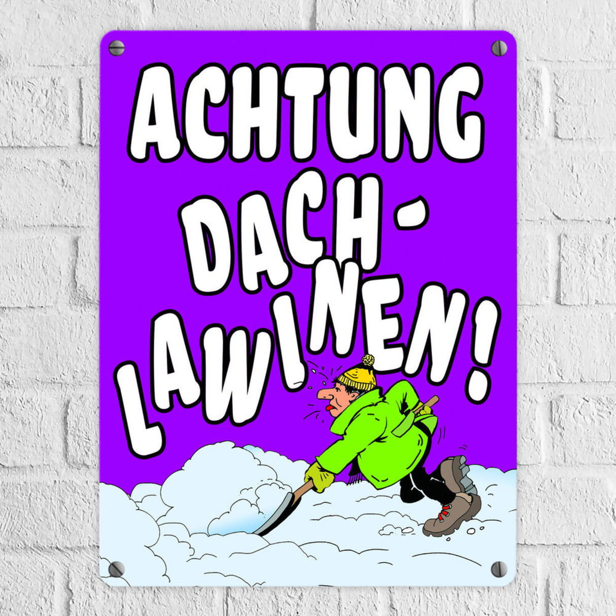 Dachlawine Metallschild zum Thema Schneefall im Winter -Gelb