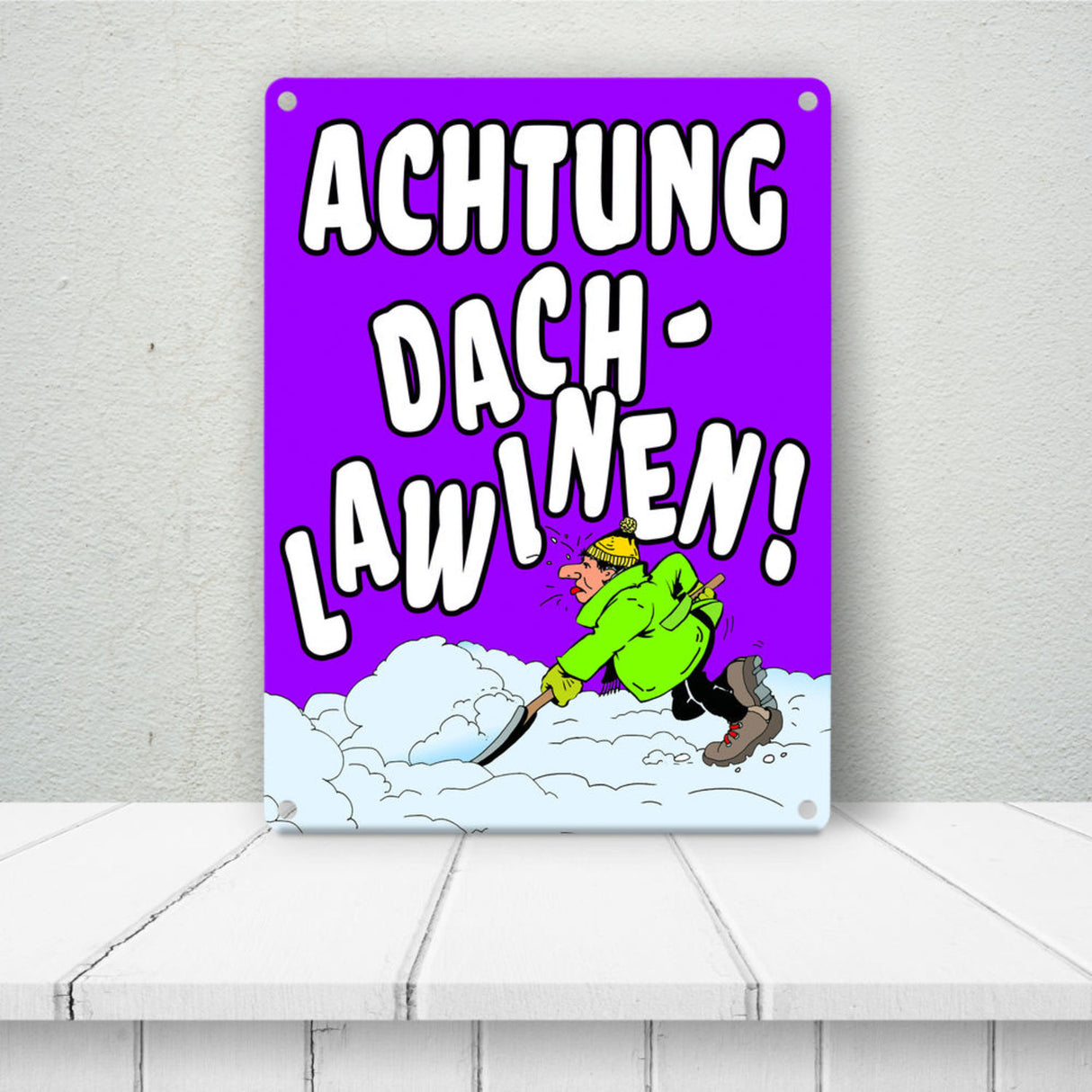 Dachlawine Metallschild zum Thema Schneefall im Winter -Gelb