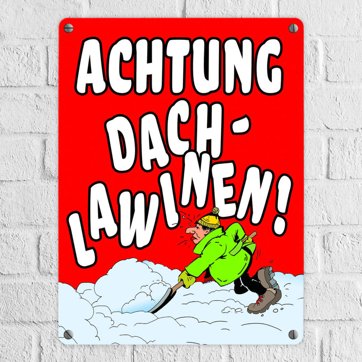 Dachlawine Metallschild zum Thema Schneefall im Winter -Gelb
