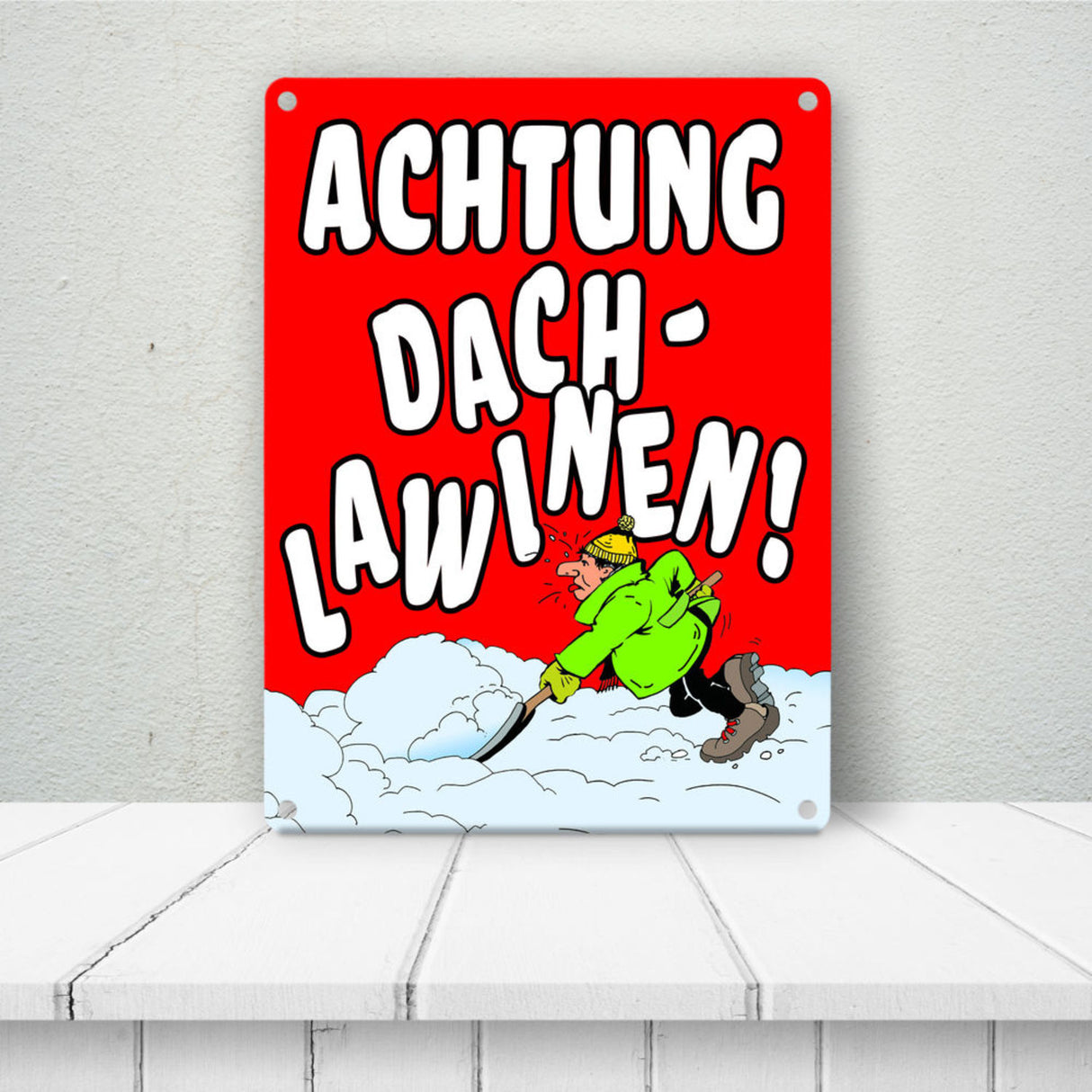 Dachlawine Metallschild zum Thema Schneefall im Winter -Gelb