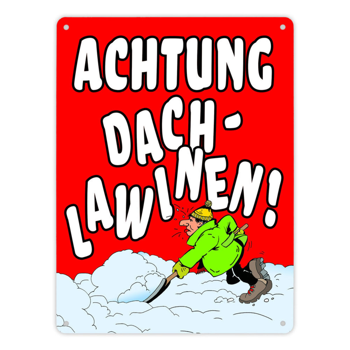Dachlawine Metallschild zum Thema Schneefall im Winter -Gelb
