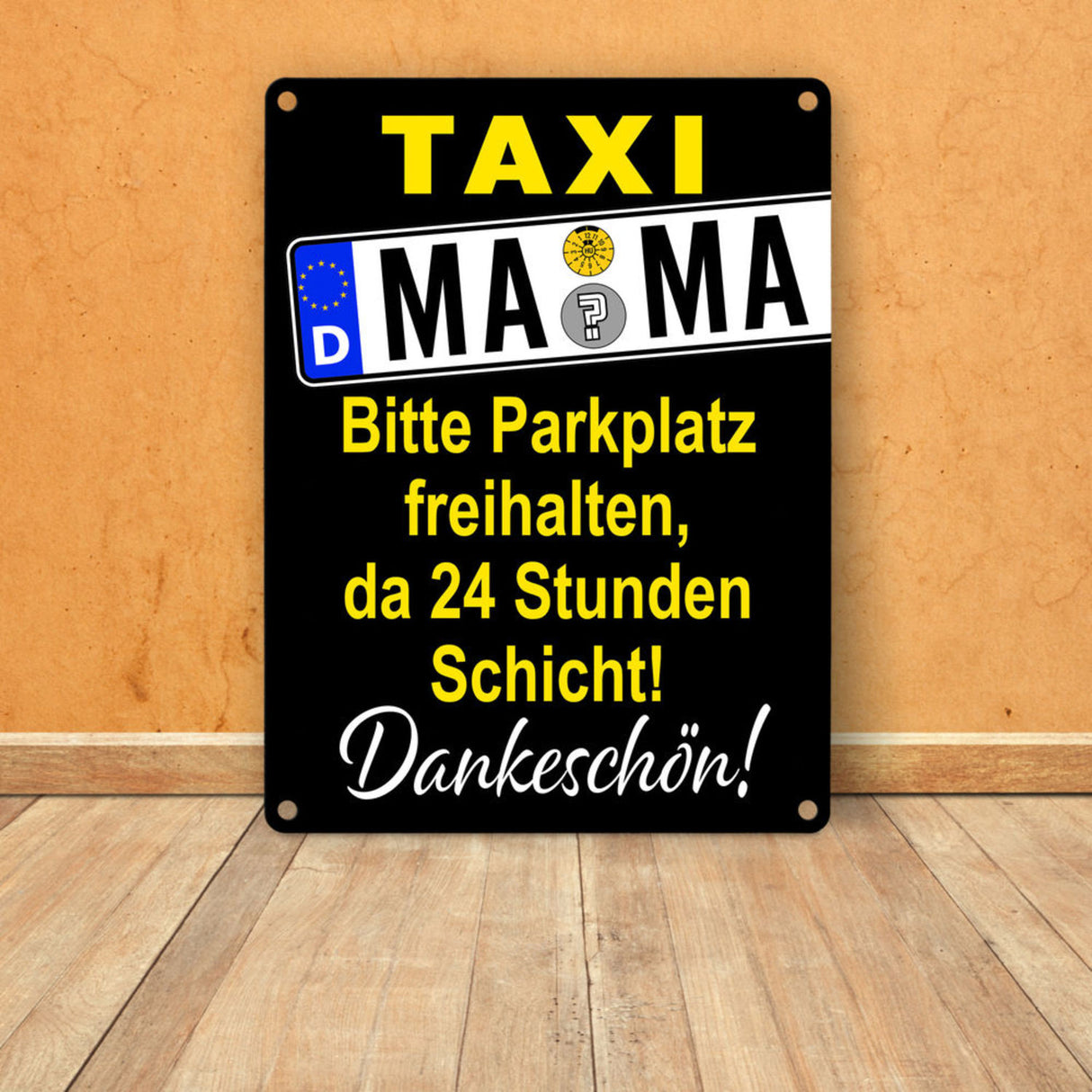 Taxi Mama Metallschild -Gelb zum Thema Mutter sein
