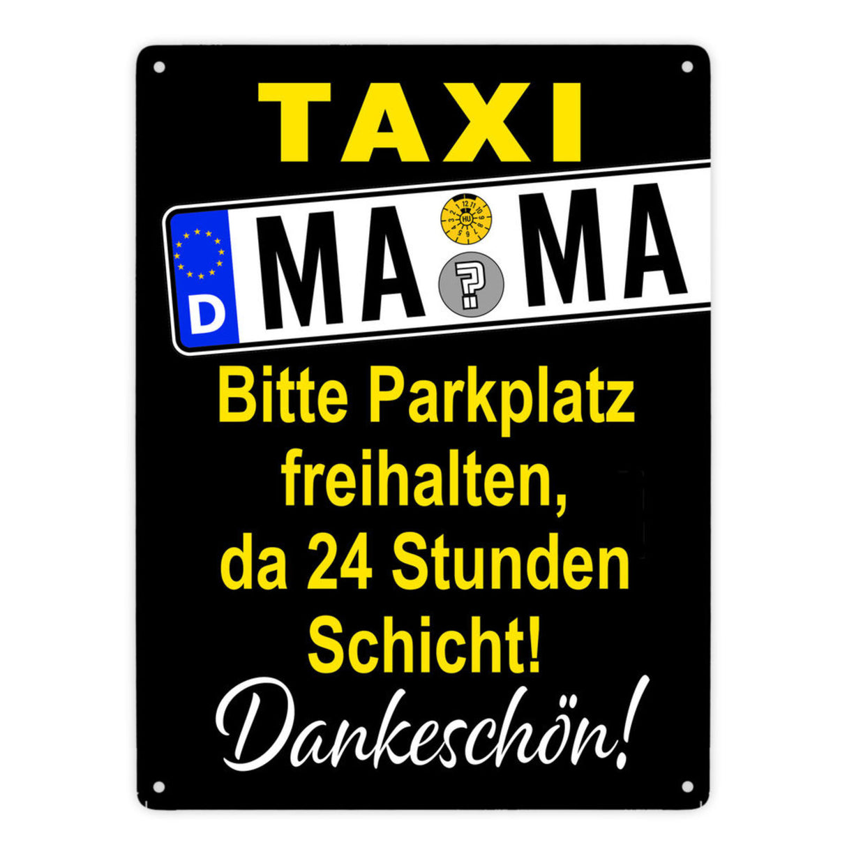 Taxi Mama Metallschild -Gelb zum Thema Mutter sein