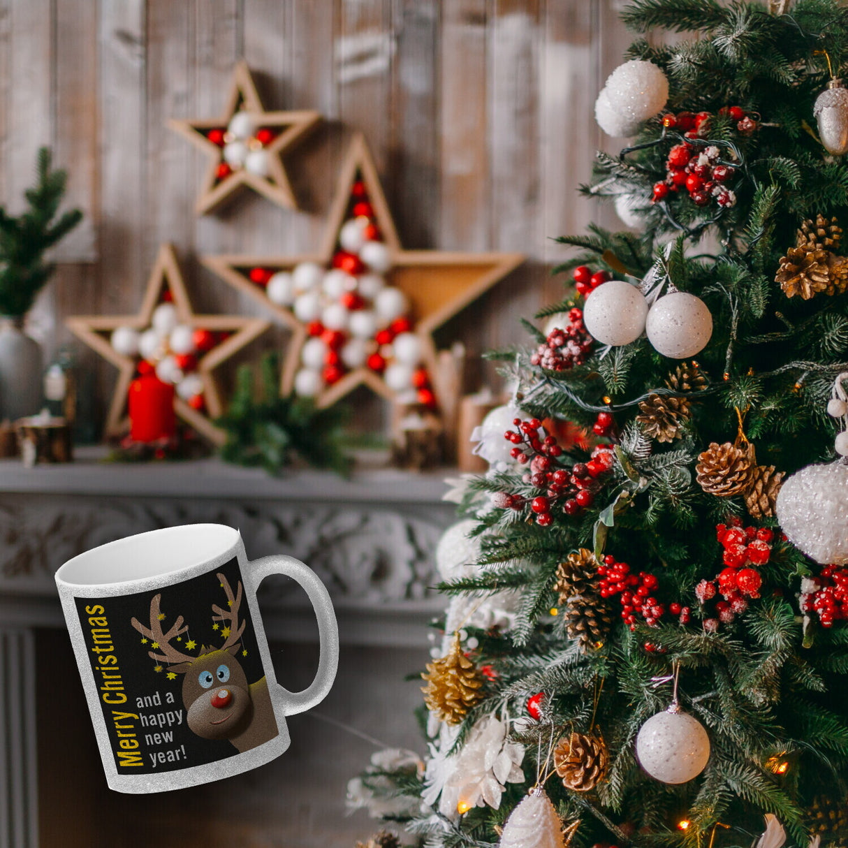 Rentier Motiv und Spruch Kaffeebecher zum Thema Weihnachten