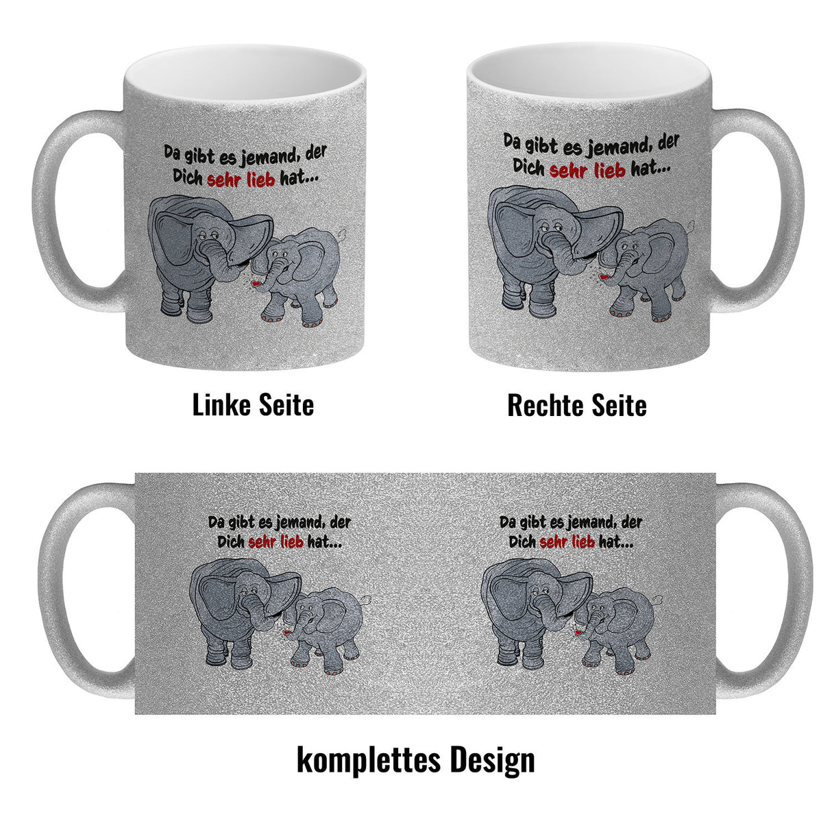 Kaffeebecher zum Thema Liebe mit Elefanten Motiv