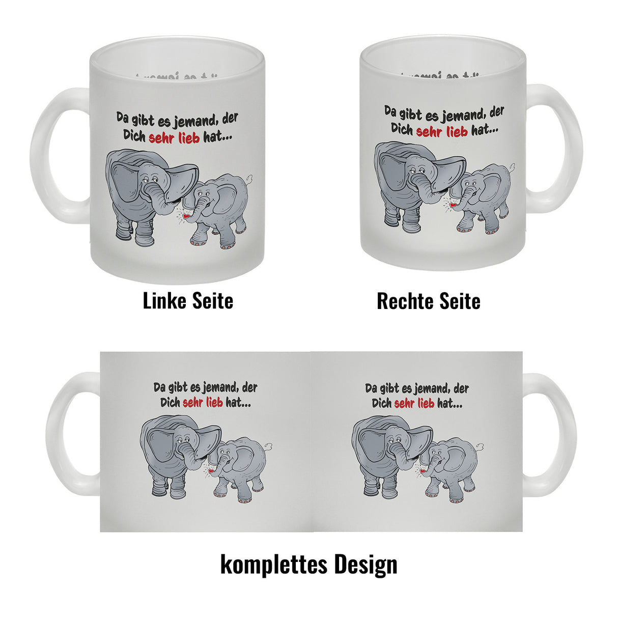 Kaffeebecher zum Thema Liebe mit Elefanten Motiv