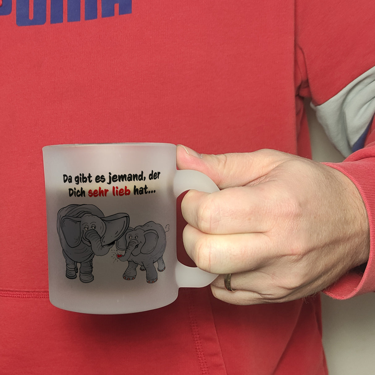 Kaffeebecher zum Thema Liebe mit Elefanten Motiv