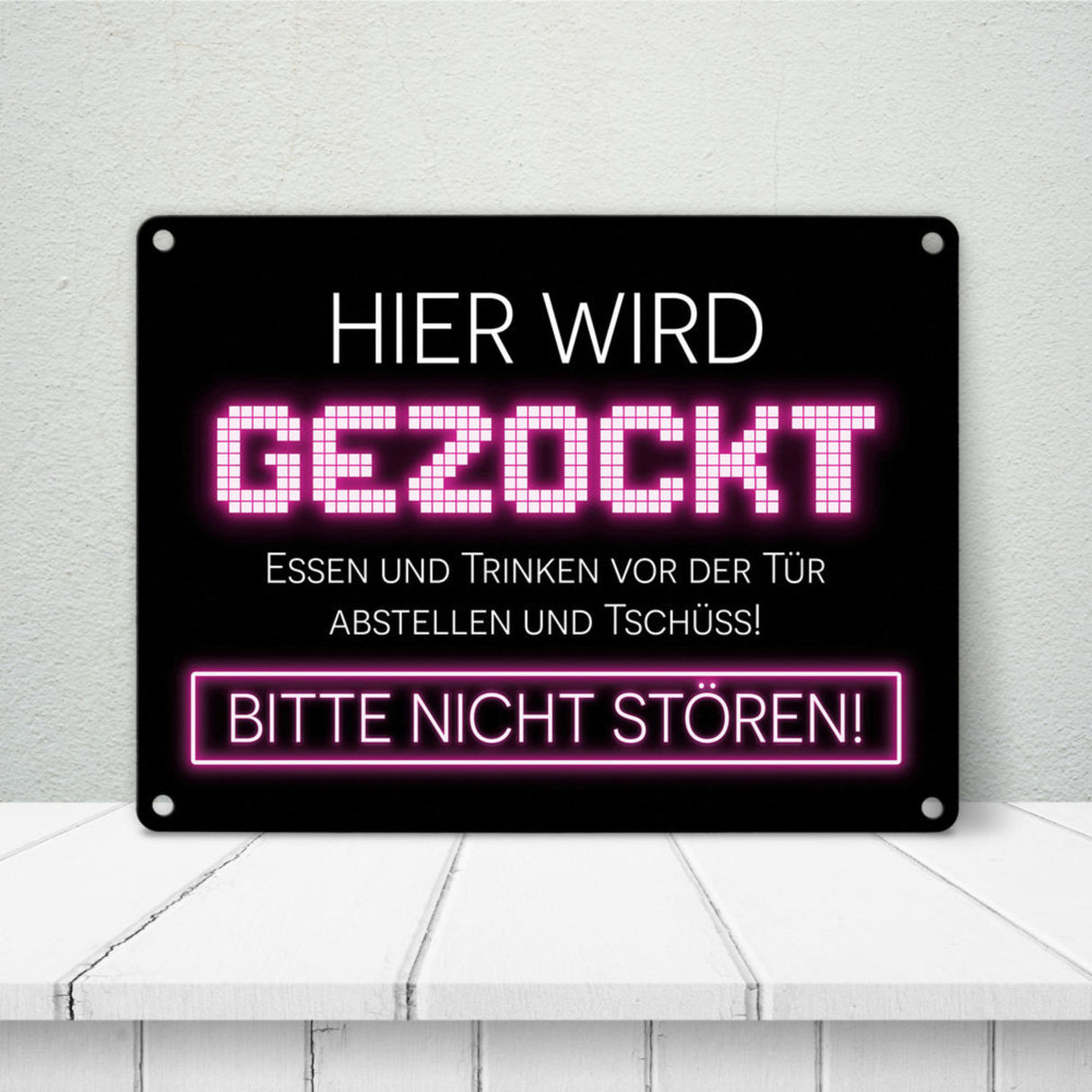 Hier wird gezockt Metallschild für Gamer in violett