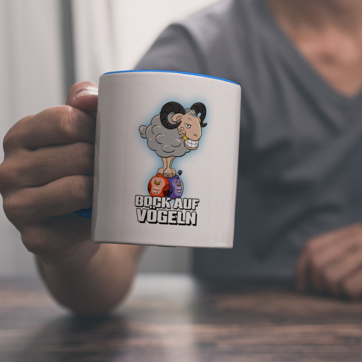 Bock auf Vögeln Kaffeebecher mit lustigem Wortspiel und Steinbock