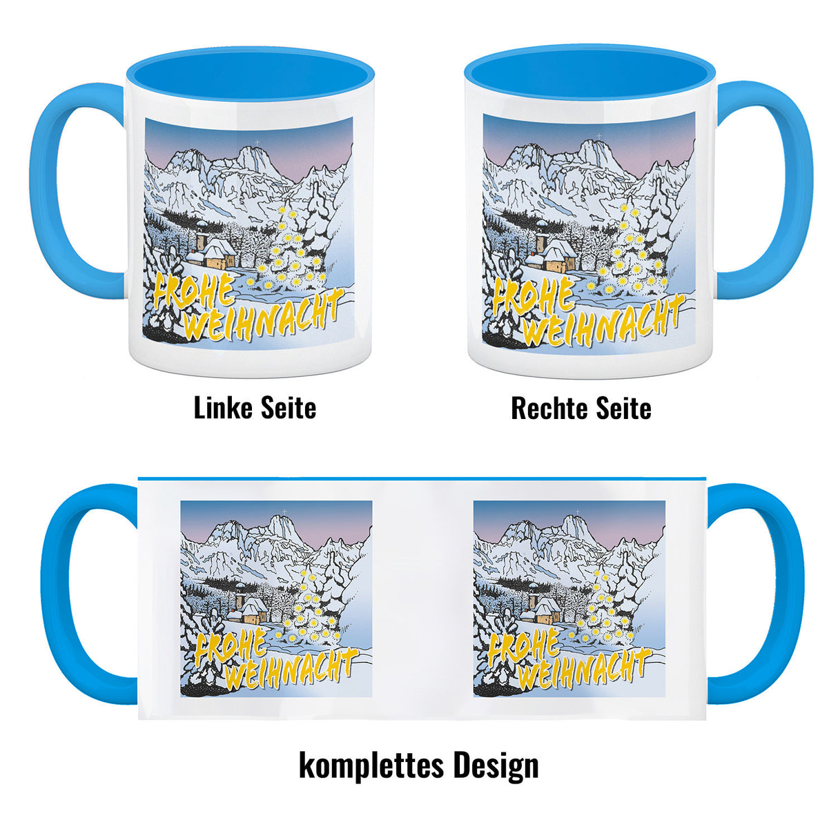 Kaffeebecher zum Thema Weihnachten mit eingeschneiter Landschaft
