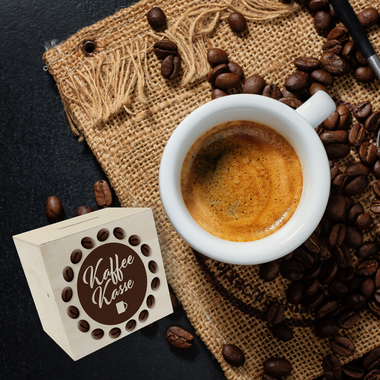 Kaffeekasse Spardose zum Thema Trinkgeld als Geschenk für Frisöre
