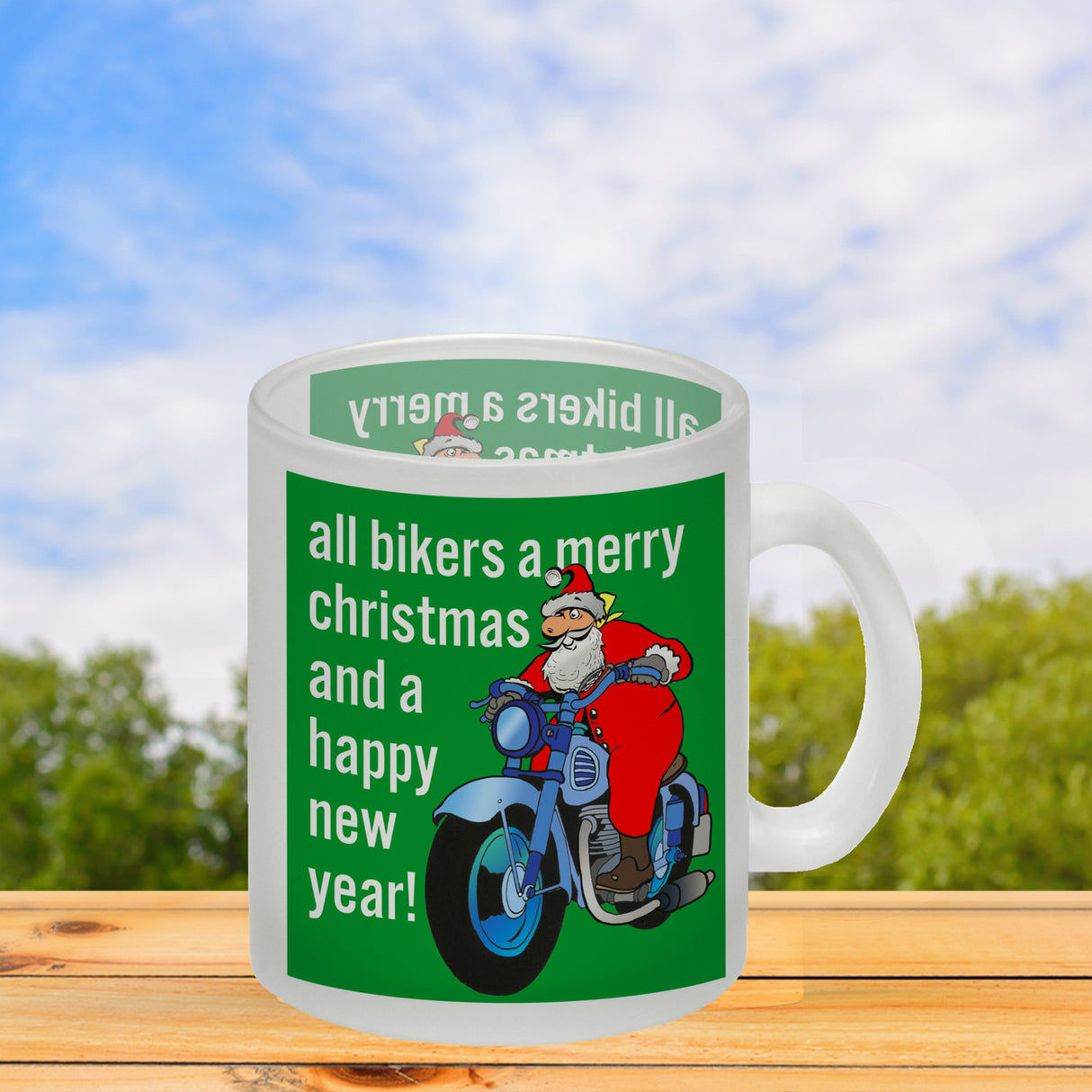 Weihnachten Biker Kaffeebecher mit Weihnachtsmann auf Motorrad