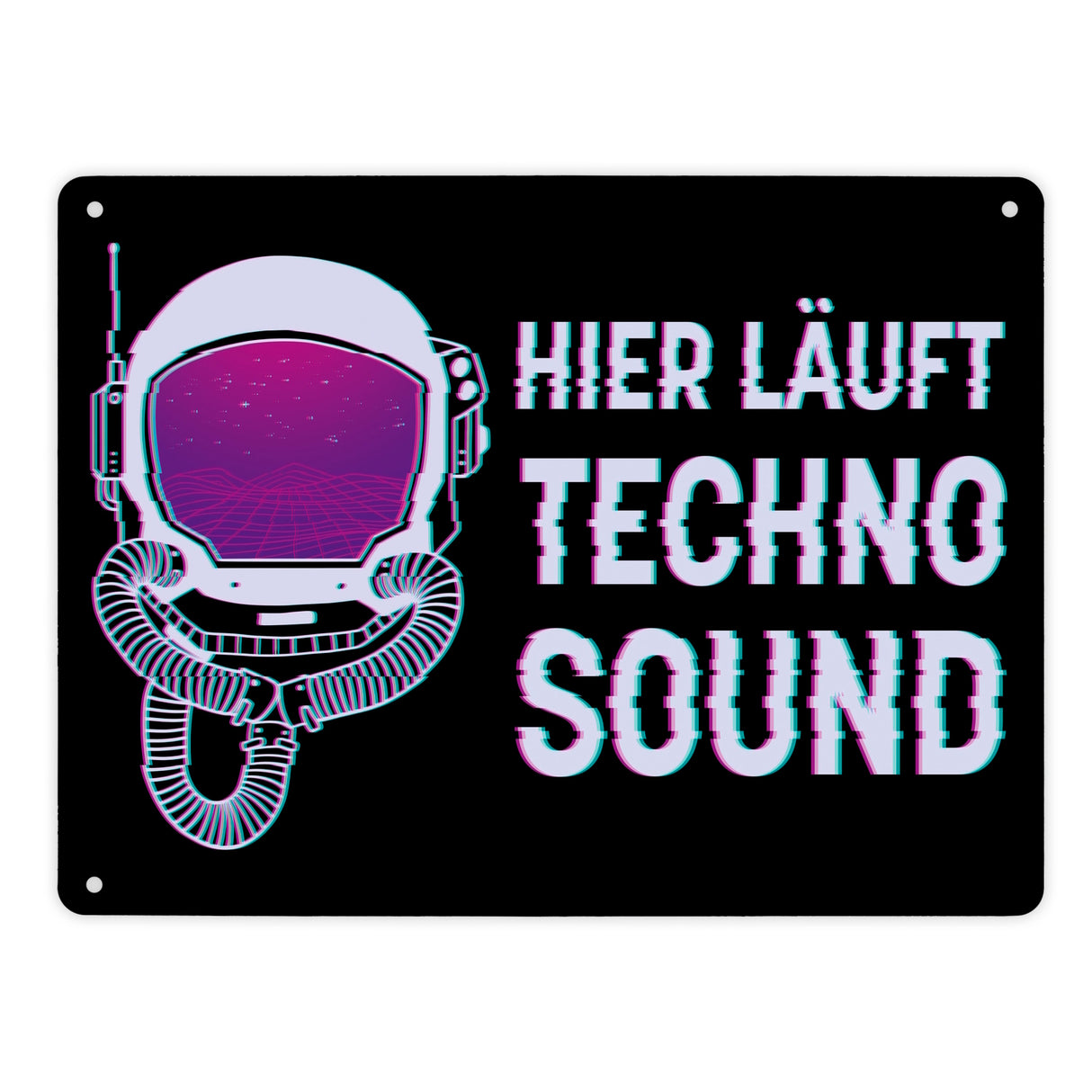 Hier läuft Techno Sound Metallschild mit Astronautenhelm für Raver
