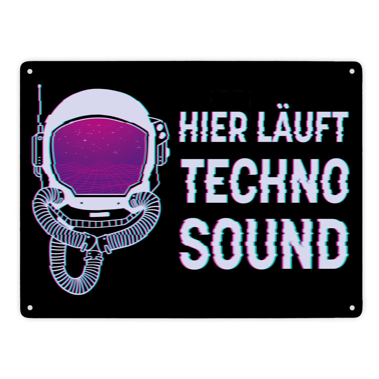 Hier läuft Techno Sound Metallschild mit Astronautenhelm für Raver