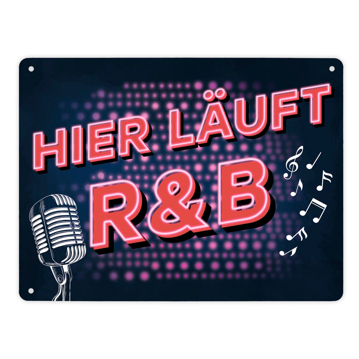 Hier läuft R&B Metallschild mit Mikrofon und Noten im coolen Retro Look