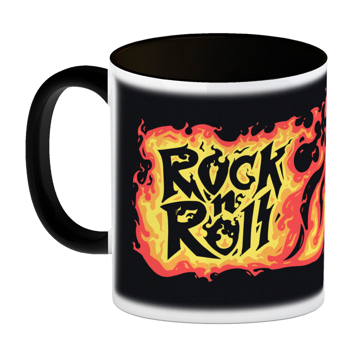 Rock n' Roll Kaffeebecher mit Flammen und Totenkopf