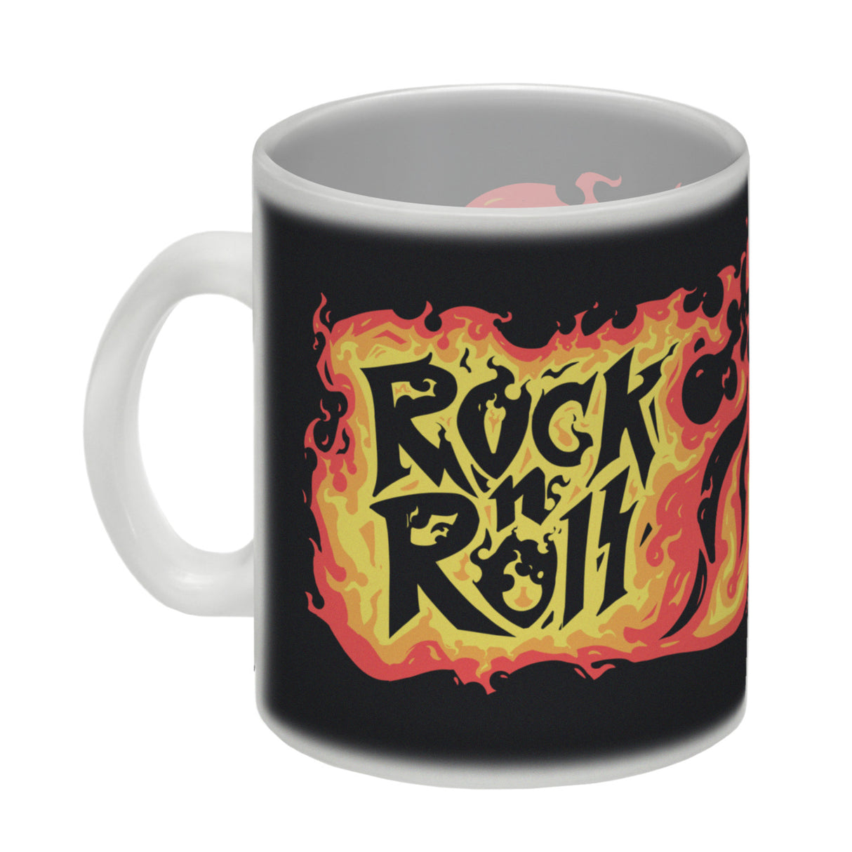 Rock n' Roll Kaffeebecher mit Flammen und Totenkopf